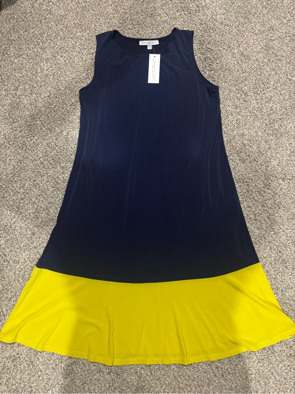 NWT Annalee + Hope Navy and Yellow Sleeveless A-Line Dress